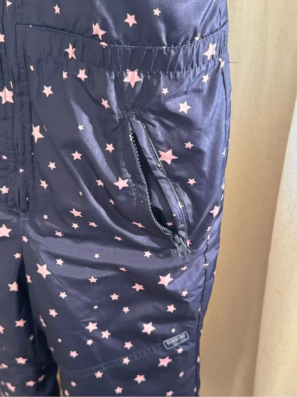 Navy Star Print Snow Bib Overalls - Pink Stars - Picture 8 of 9